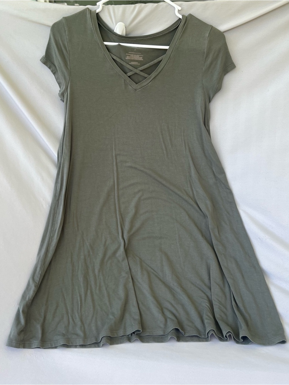 Arizona Jean Company Olive Green Crisscross V-Neck Swing Mini Dress